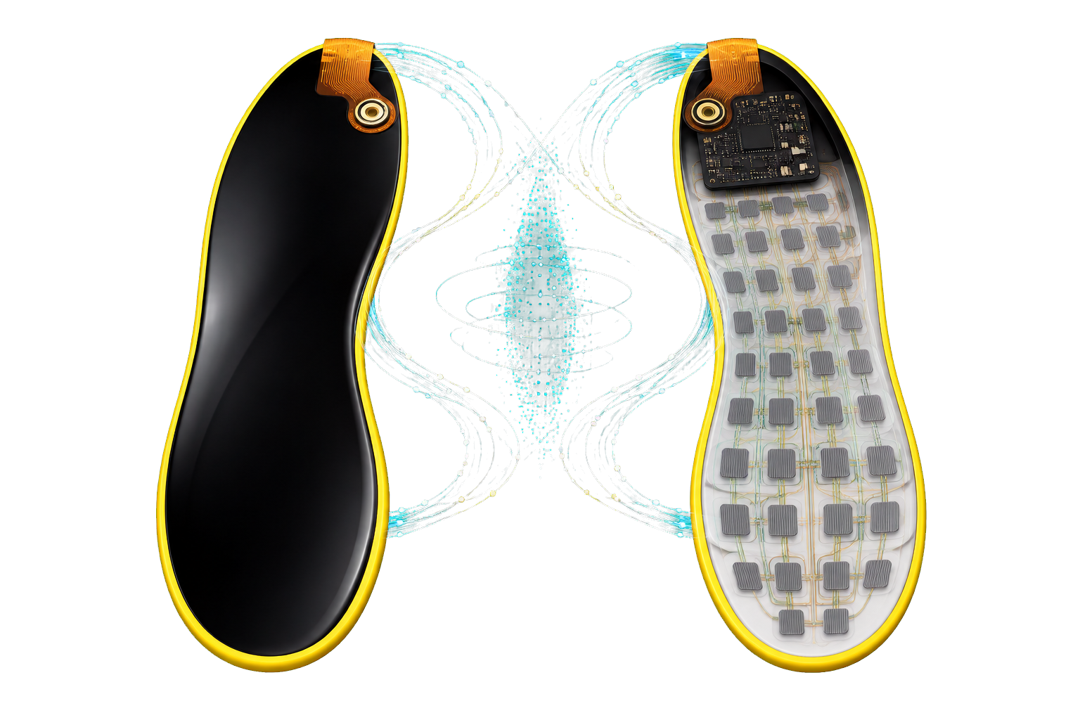 Current black-and-yellow smart insole with high-density pressure sensing architecture